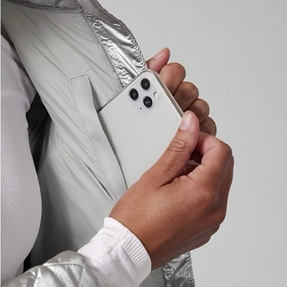 Athleta Whisper Featherless Metallic Jacket Silver Women's Small size - Picture 3 of 13